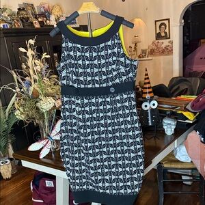 London Times Black and White Geometric Midi Dress